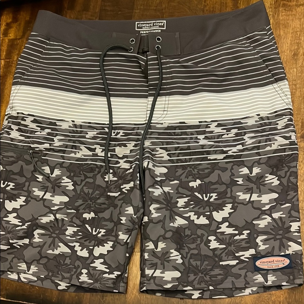 Vineyard Vines Gray Board Shorts with Camo Pattern